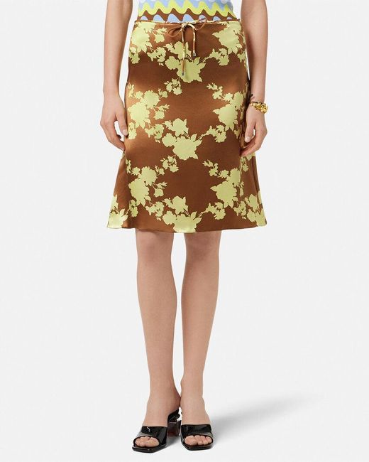 Versace Metallic Floral-Printed Satin Skirt