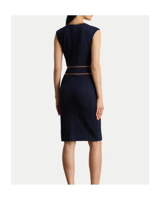Ralph Lauren Blue Lauren Cap Sleeved Belted Sheath Dress