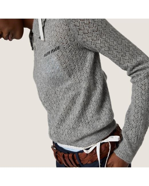 Miu Miu Gray Cashmere And Silk Cardigan