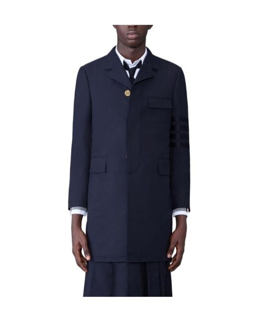 Thom Browne Blue Stripe-Detail Single-Breasted Coat for men