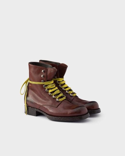 Prada Brown Lace-Up Ankle Boots for men