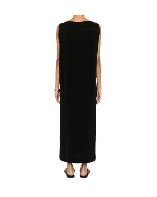 Issey Miyake Black Sleeveless Boat-Neck Midi Dress