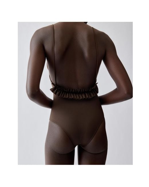 Jacquemus Brown Ruffled Swimsuit