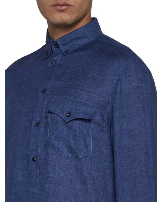 Brunello Cucinelli Blue Long-Sleeved Polo Shirt for men