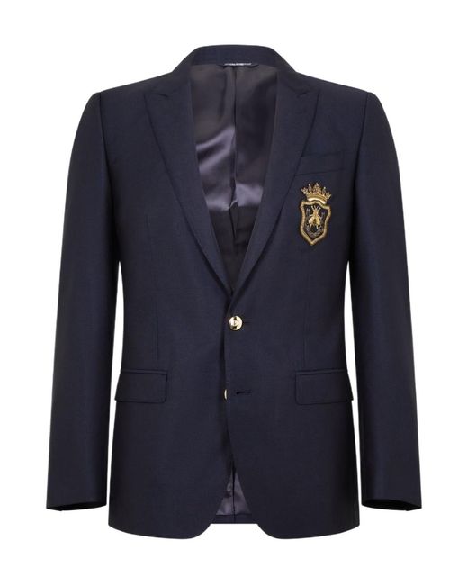 Dolce & Gabbana Blue Embossed Patches Single-Button Suit Jacket for men