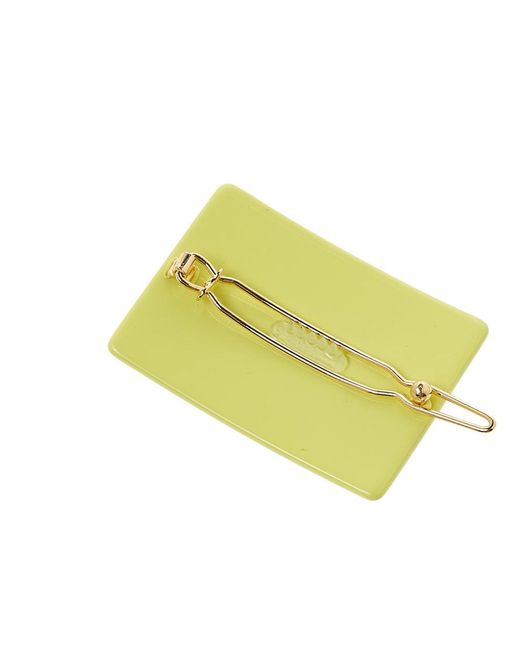 Fendi Yellow Logo Rectangular Hair Clip