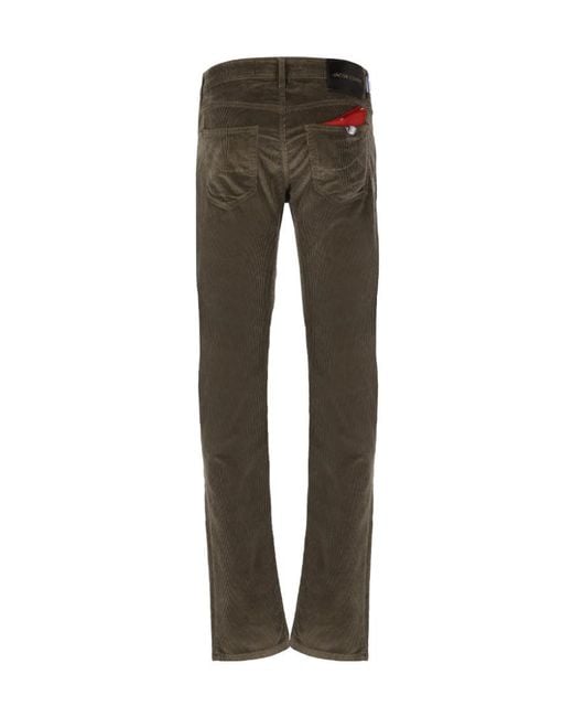 Jacob Cohen Gray Logo Patch Low-Rise Corduroy Trousers for men