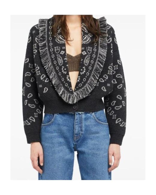 Alanui Gray Paisley-Jacquard Fringe Cardigan