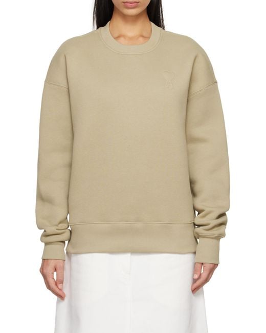 AMI Natural Ami De Coeur Logo Embossed Crewneck Sweatshirt for men