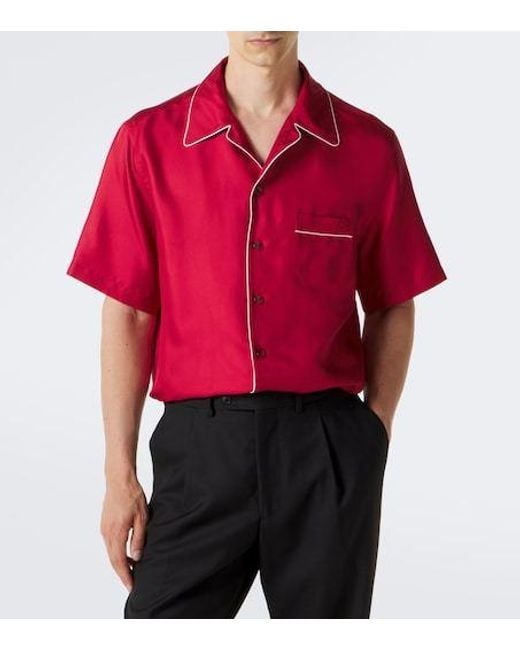 Dolce & Gabbana Red Silk Satin Bowling Shirt for men