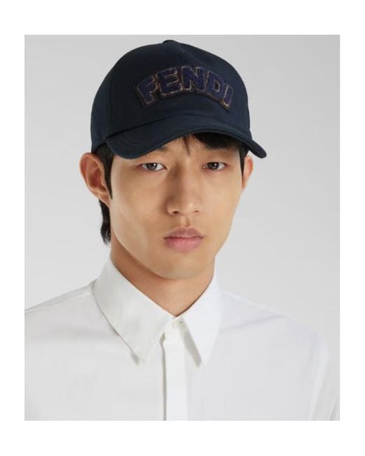 Fendi Blue Cotton Baseball Cap for men