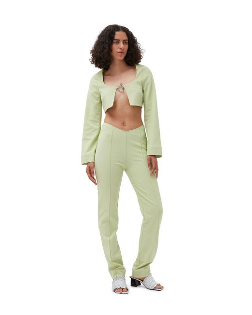 Ganni White Stretch Suiting Cropped Blouse