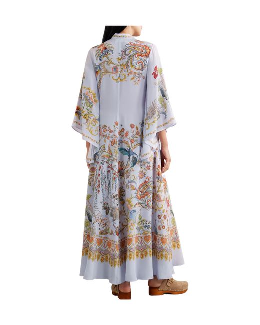 Etro Blue Pussy-Bow Printed Silk Maxi Dress