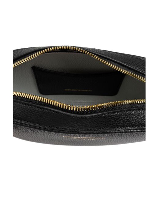 Emporio Armani Black Logo Detailed Zip-Up Crossbody Bag
