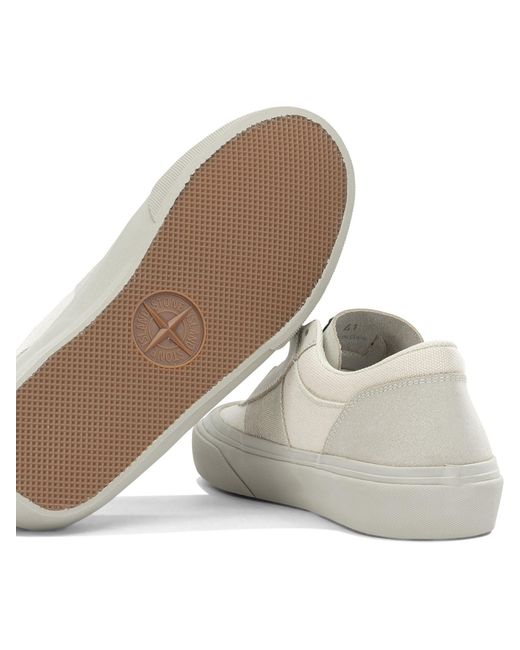 Stone Island White Suede And Canvas Low-Top Sneakers for men