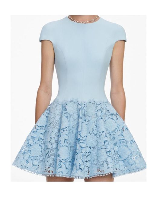 Self-Portrait Blue Lace Panel Mini Dress