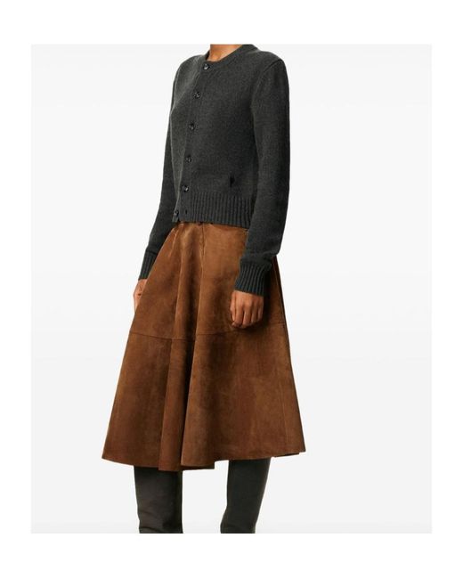 AMI Black Cropped Cashmere-Wool Cardigan With Button Front