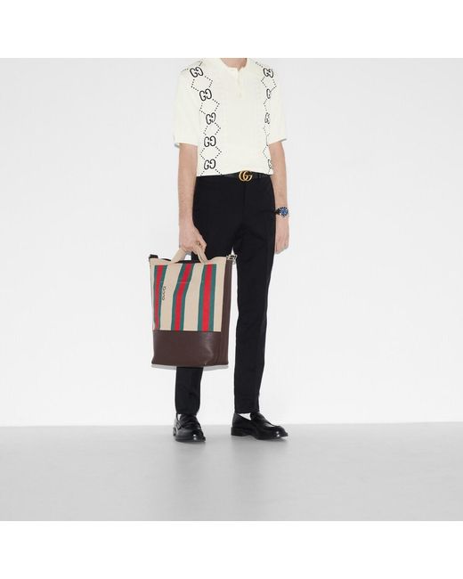Gucci Black Large Web Striped Top Handle Bag for men