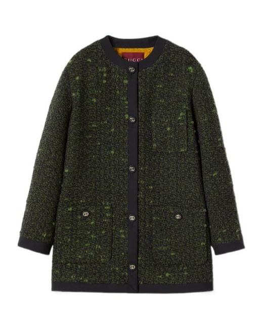 Gucci Black Bouclé Button-Up Knit Jacket