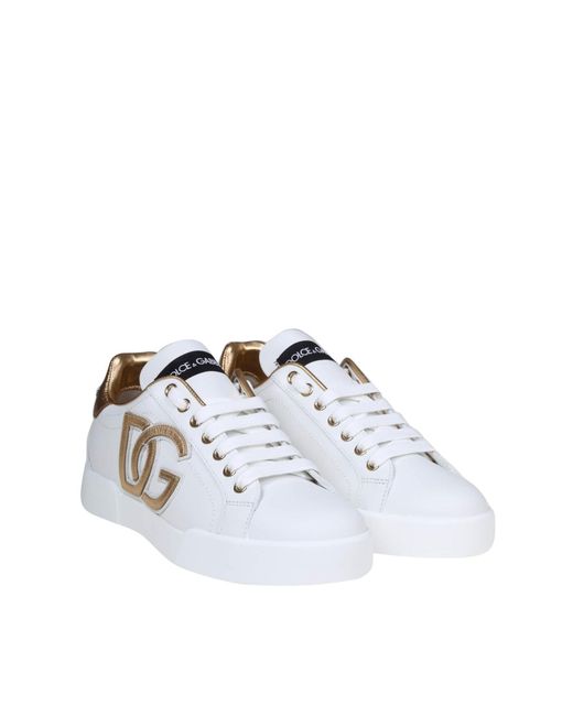 Dolce & Gabbana White Luxe Lace-Up Sneaker With Dg Logo