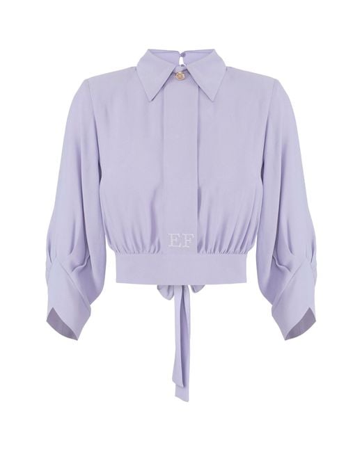 Elisabetta Franchi Purple Short-Sleeved Belted Blouse