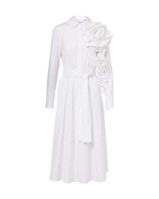 Carolina Herrera White Floral-Applique Poplin Shirtdress