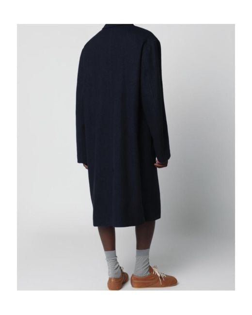 Dries Van Noten Blue Single-Breasted Wool Coat for men
