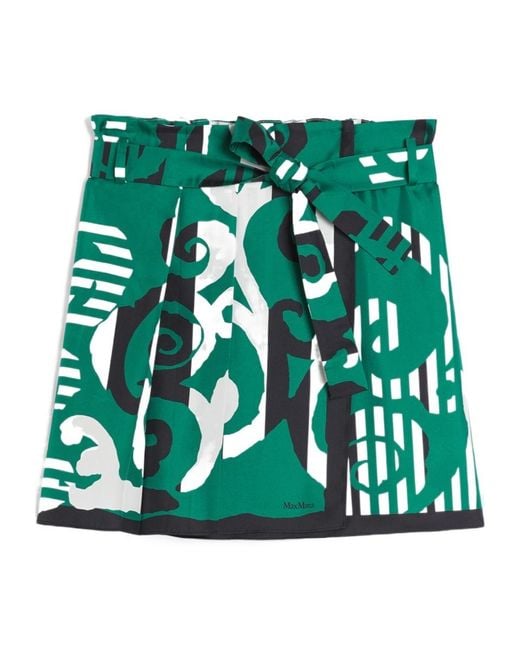 Max Mara Green Printed Silk Mini Skirt