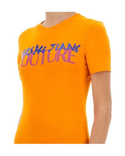 Versace Jeans Orange Couture Logo Printed Crewneck T-Shirt