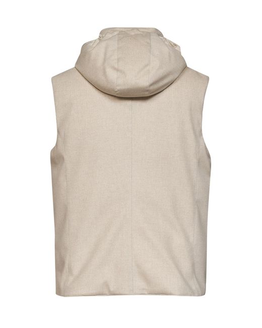 Brunello Cucinelli Natural Sleeveless Hooded Gilet for men
