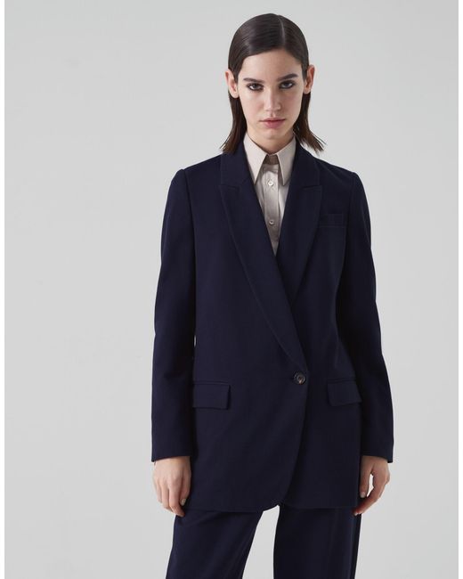 Brunello Cucinelli Blue Single-Breasted Tailored Jacket