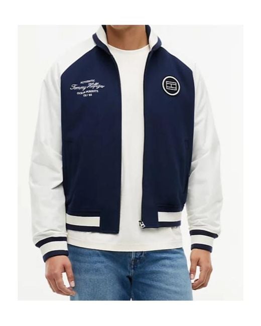 Tommy Hilfiger Blue Interlock Knit Colour-Blocked Relaxed Bomber Jacket for men