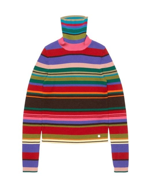 Acne Red Striped-Pattern Turtleneck Sweater