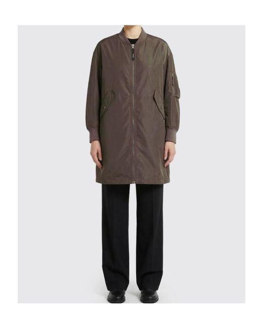 Aspesi Green Ribbed Collar Long-Sleeved Trench Coat