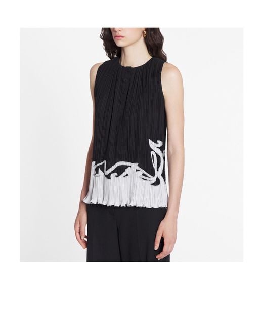 Lanvin Black Abstract-Print Pleated Sleeveless Blouse