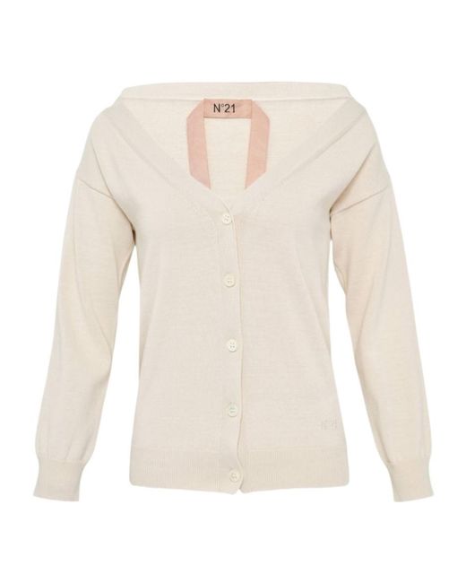 N°21 White Off-Shoulder Buttoned Cardigan