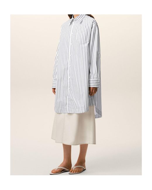 AMI White Ami Striped Ami De Coeur Wide Shirt Dress for men