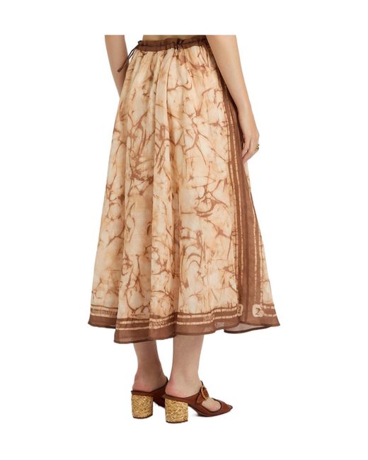 Zimmermann Natural Printed Rami Midi Skirt