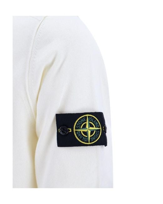 Stone Island White Compass Patch Crewneck Jumper for men