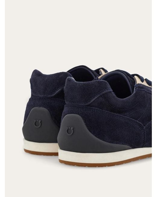 Ferragamo Blue Gancini-Plaque Panelled Sneakers for men