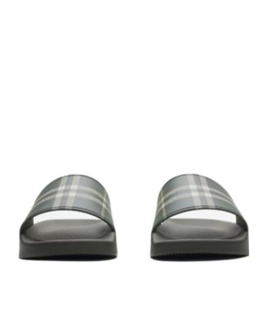 Burberry Green Checked Slip-On Slides for men