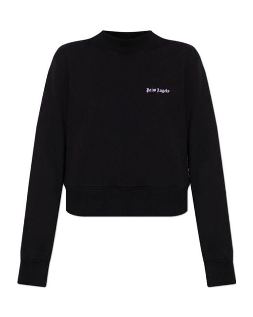 Palm Angels Black Logo Embroidered Crewneck Sweatshirt