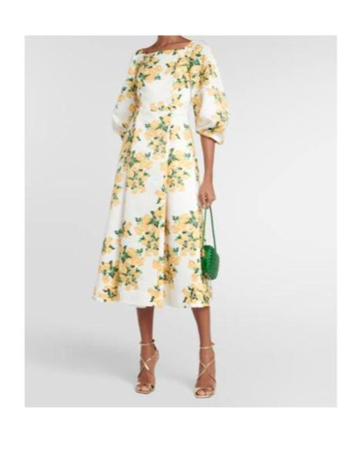 Emilia Wickstead Metallic Gabby Floral Taffeta Faille Midi Dress