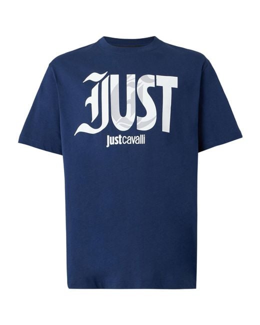 Just Cavalli Blue Logo Print T-Shirt for men
