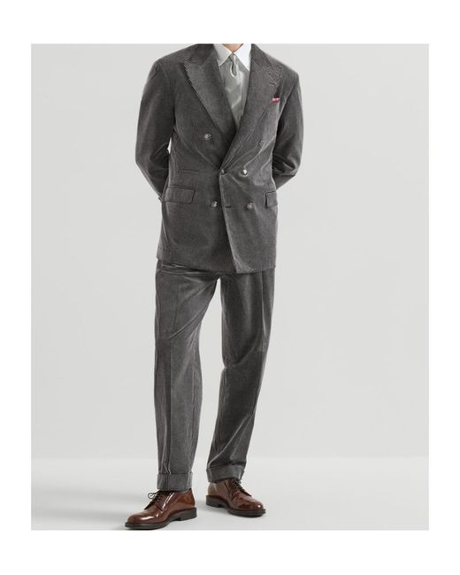 Brunello Cucinelli Gray Frosted Cotton Corduroy Trousers With Double Pleats for men