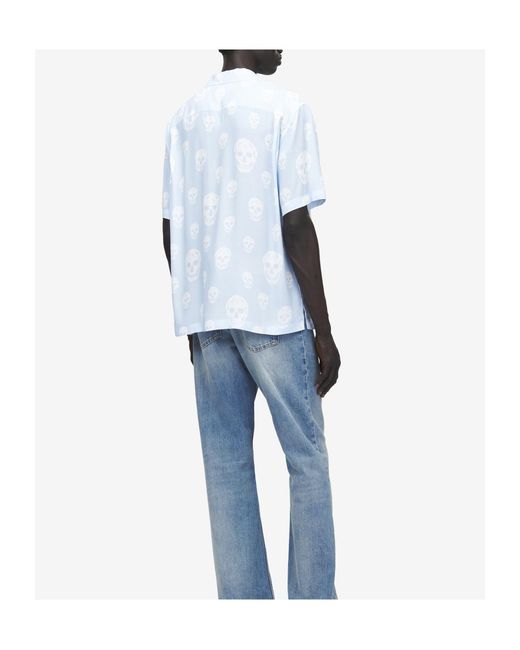 McQueen Blue Skull Printed Hawaian Shirt for men