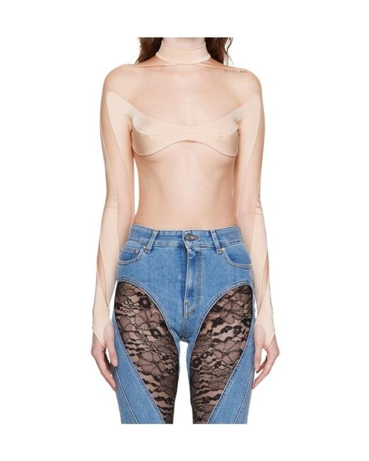 Mugler Blue Logo Spliced Jumpsuit