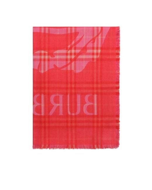 Burberry Pink Checked Frayed-Edge Scarf
