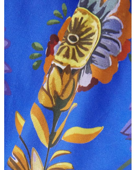 Borgo De Nor Blue Cropped Floral-Print Cotton-Poplin Top
