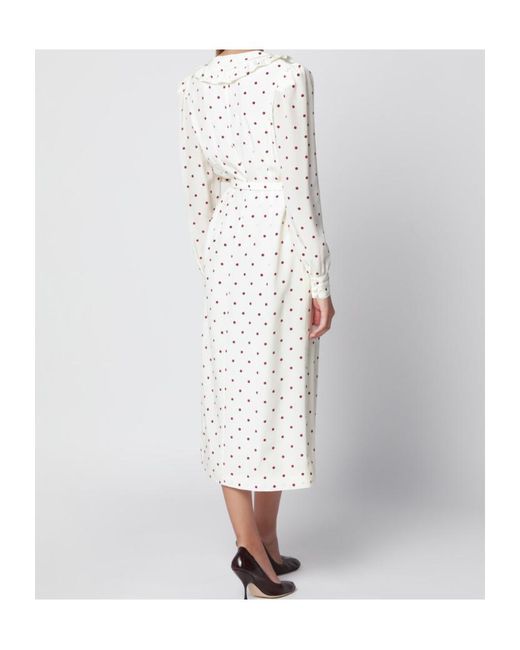 Alessandra Rich White V-Neck Polka-Dot Midi Dress